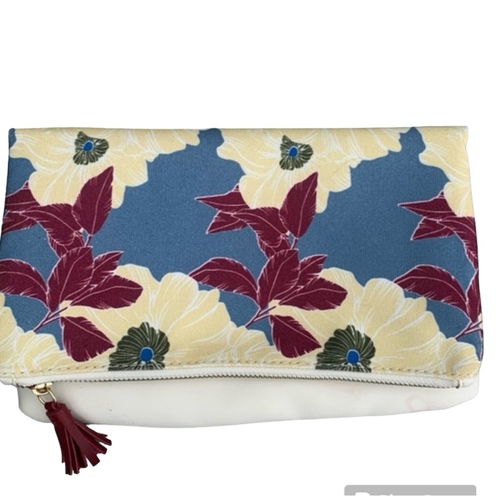 Rachel‎ Pally Clutch, flip over, reversible flip, floral design and tassel.